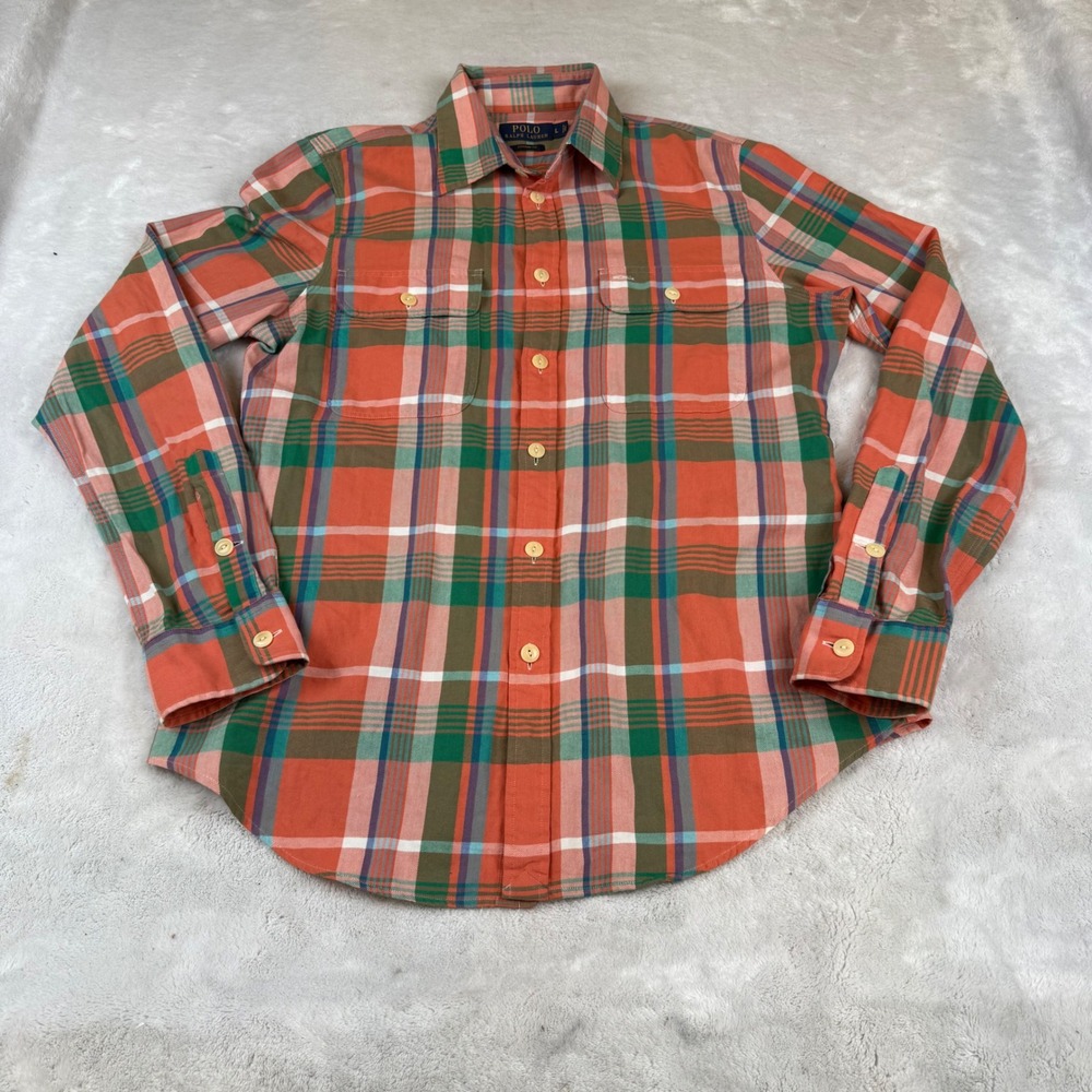 Polo by Ralph Lauren Orange Green Plaid Button-Down Shirt